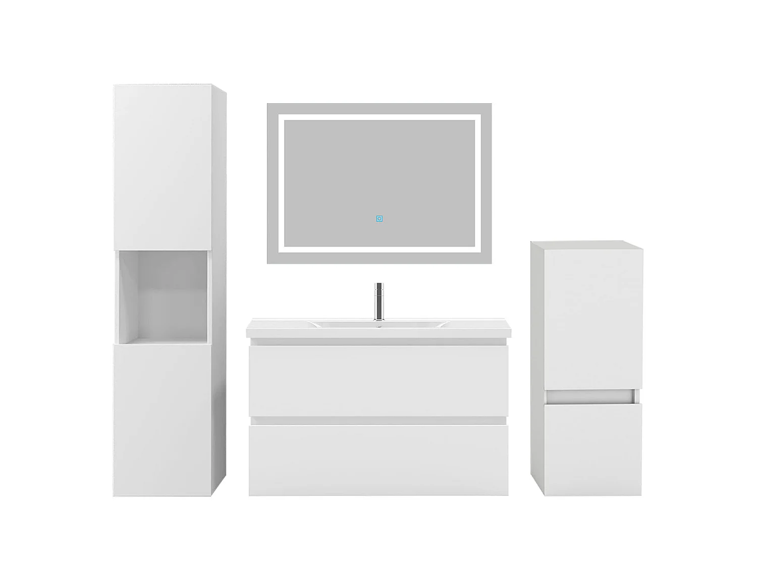 Ensemble muebles Salle De Bain 80cm vasque + colonnex2 + miroir LED Blanc 5pcs - Aica