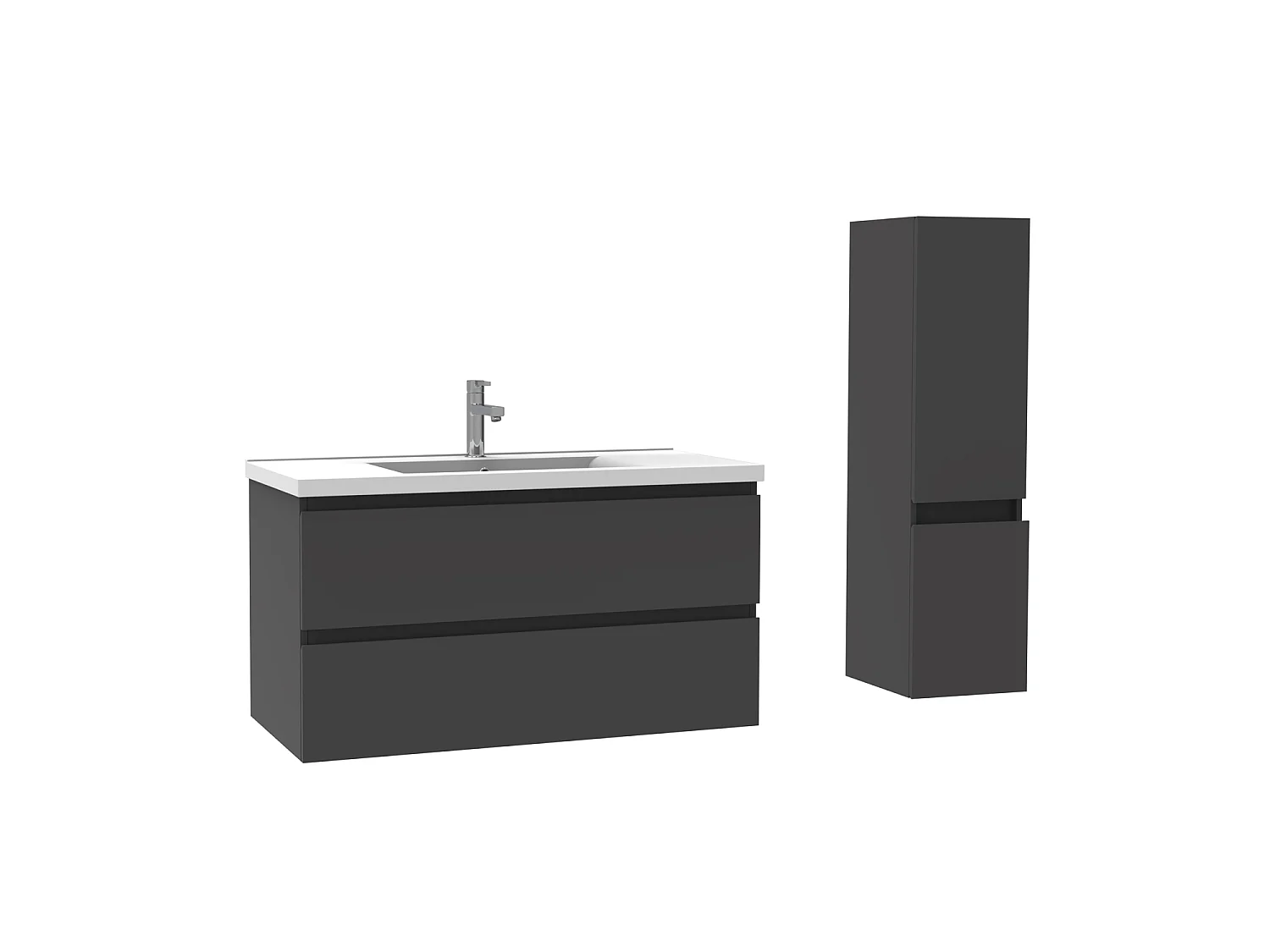 Ensemble muebles Salle De Bain 100cm Anthracite meuble avec colonne vasque ceramique - Aica