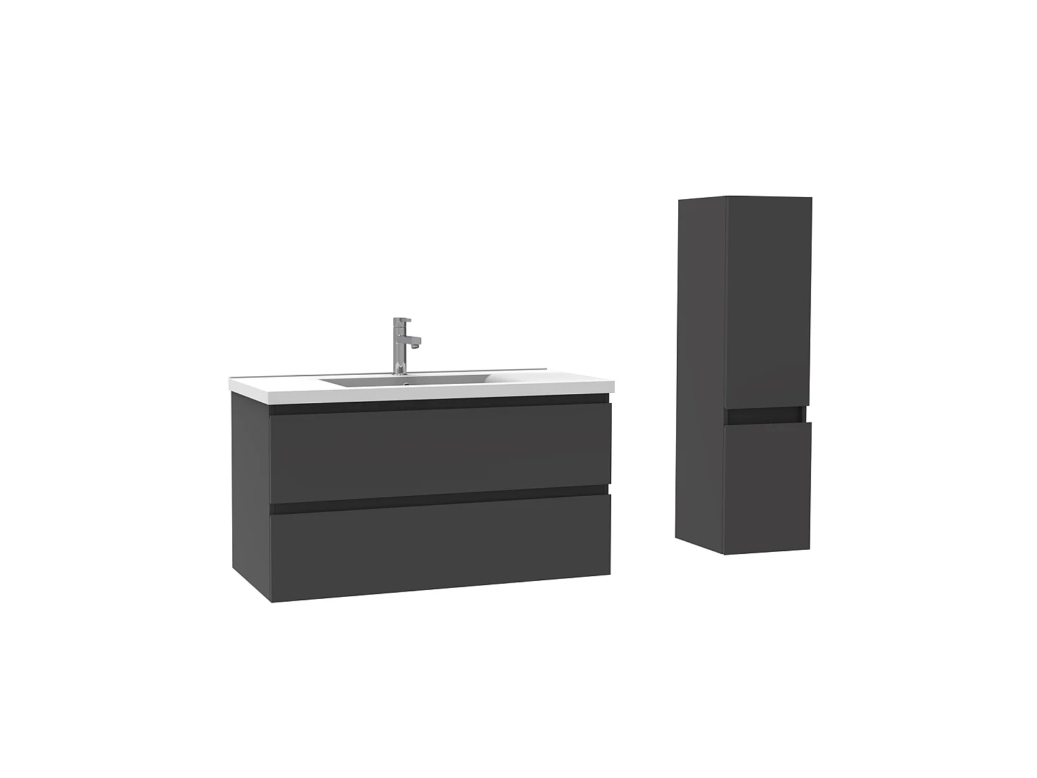 Ensemble muebles Salle De Bain 100cm Anthracite meuble avec colonne vasque ceramique - Aica