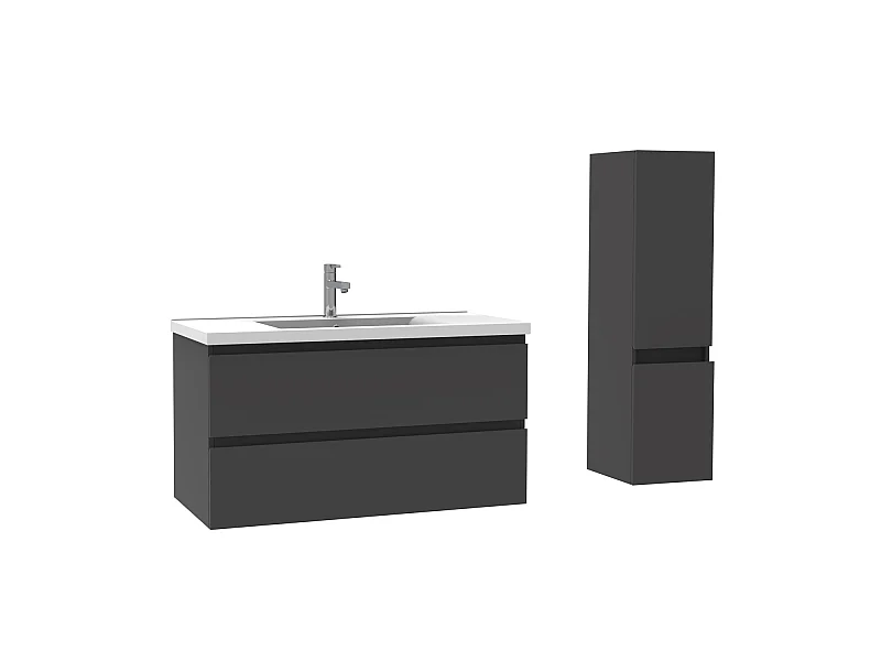 Ensemble muebles Salle De Bain 100cm Anthracite meuble avec colonne vasque ceramique - Aica