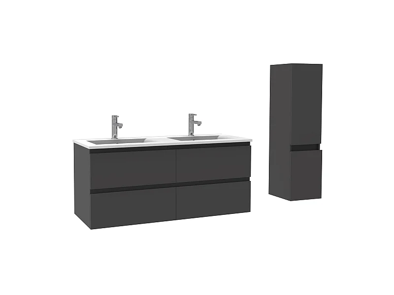 Ensemble muebles Salle De Bain 120cm double vasque Anthracite meuble avec colonne ceramique - Aica