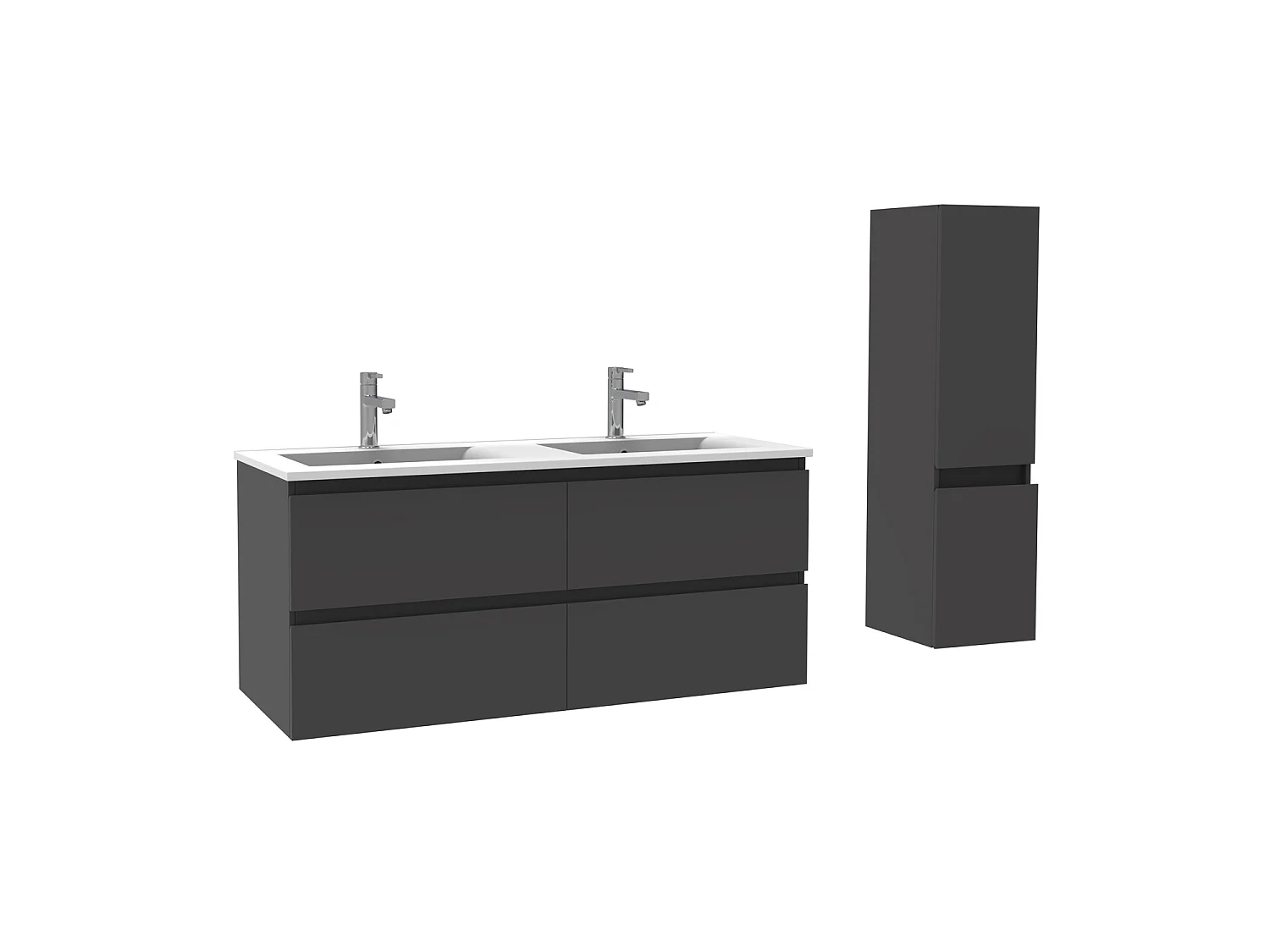 Ensemble muebles Salle De Bain 120cm double vasque Anthracite meuble avec colonne ceramique - Aica