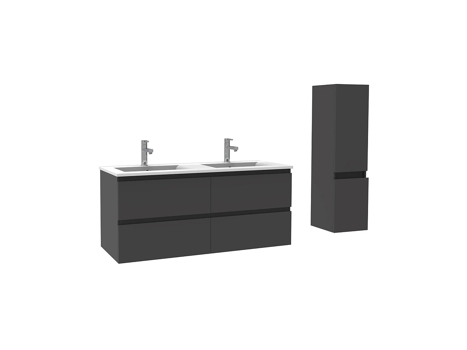 Ensemble muebles Salle De Bain 120cm double vasque Anthracite meuble avec colonne ceramique - Aica