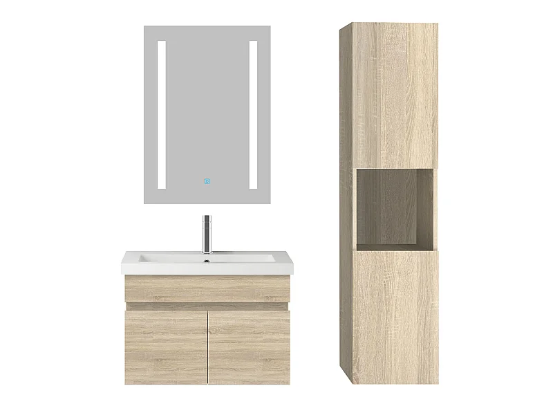 Ensemble muebles Salle De Bain 60cm simple vasque + colonne + miroir Chêne Wotan - Aica