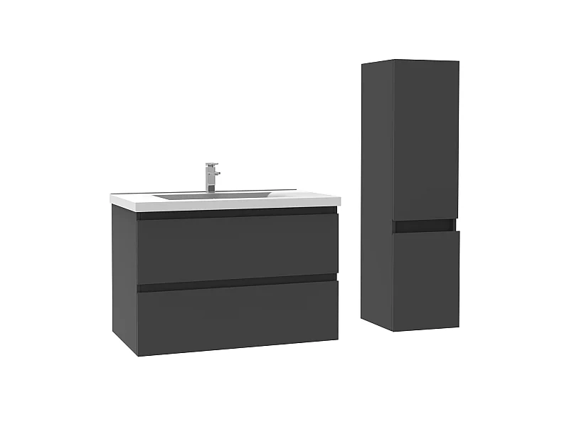 Ensemble muebles Salle De Bain 80cm Anthracite meuble avec colonne vasque ceramique - Aica