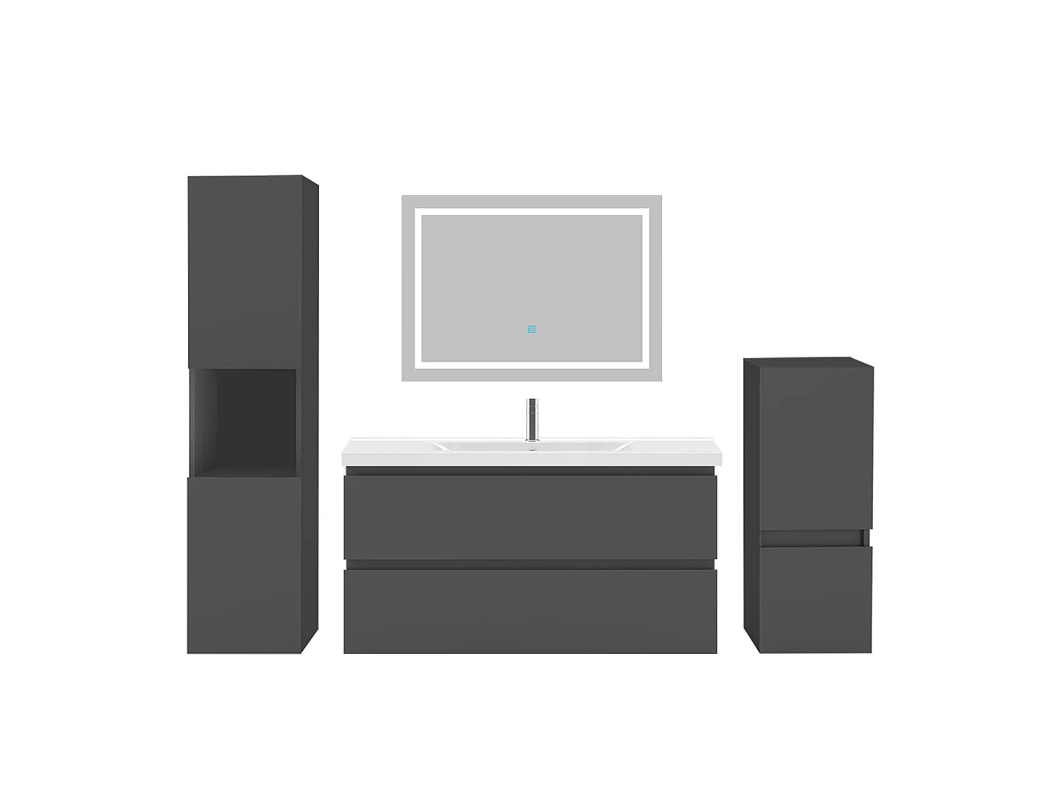 Ensemble muebles Salle De Bain 100cm vasque + colonnex2 + miroir LED Anthracite 5pcs - Aica