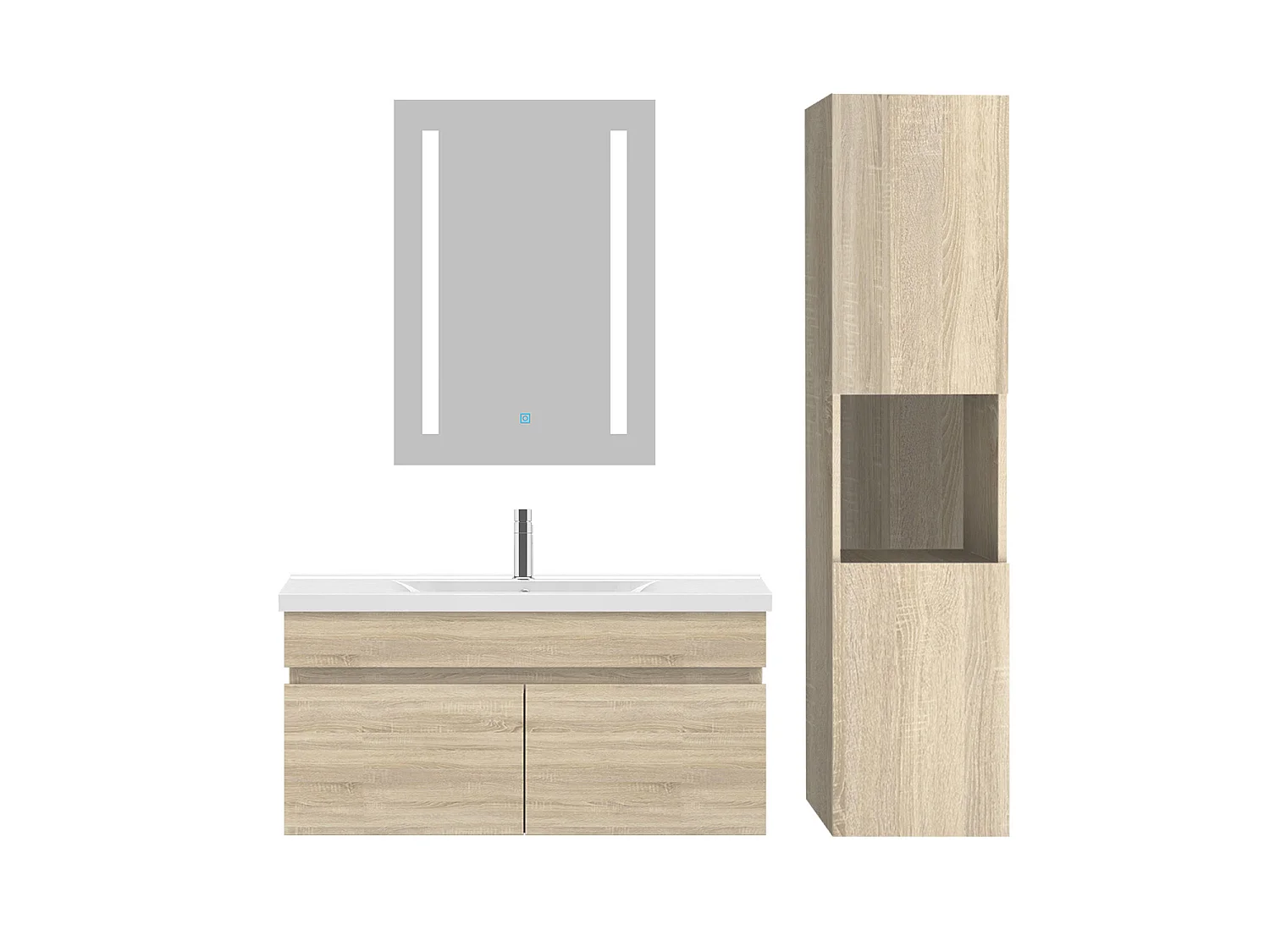 Ensemble muebles Salle De Bain 80cm simple vasque + colonne + miroir Chêne Wotan - Aica