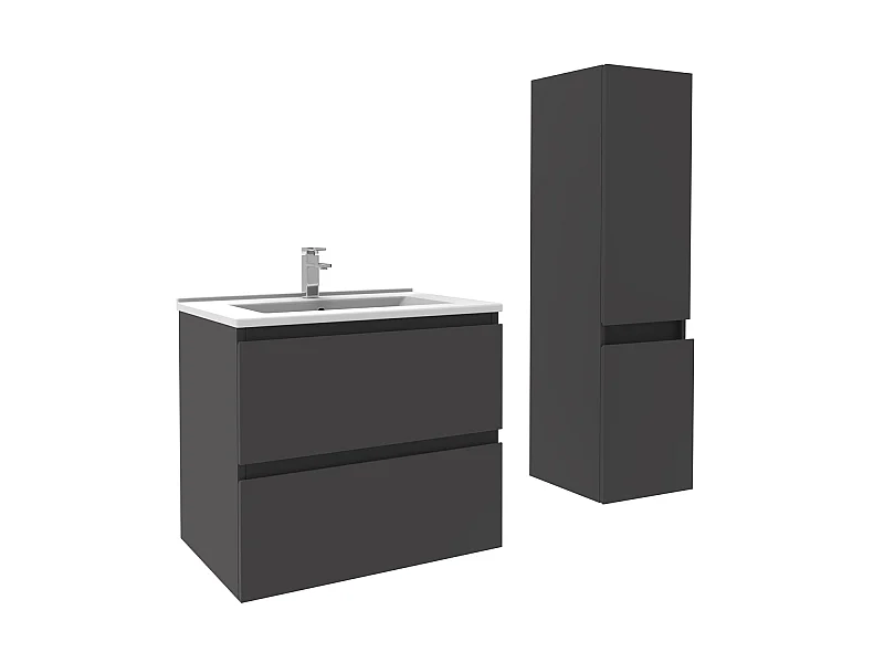 Ensemble muebles Salle De Bain 60cm Anthracite meuble avec colonne vasque ceramique - Aica