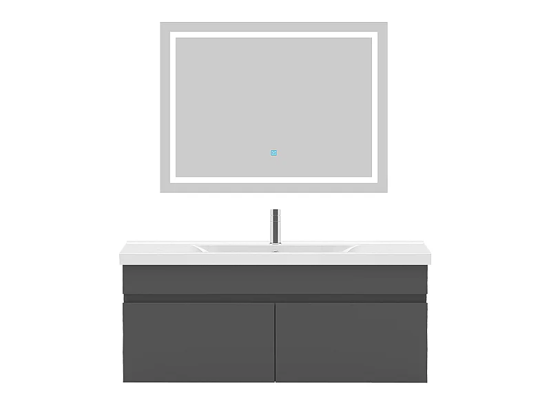 Ensemble muebles salle de bain 100cm simple vasque Anthracite meuble acve miroir - Aica