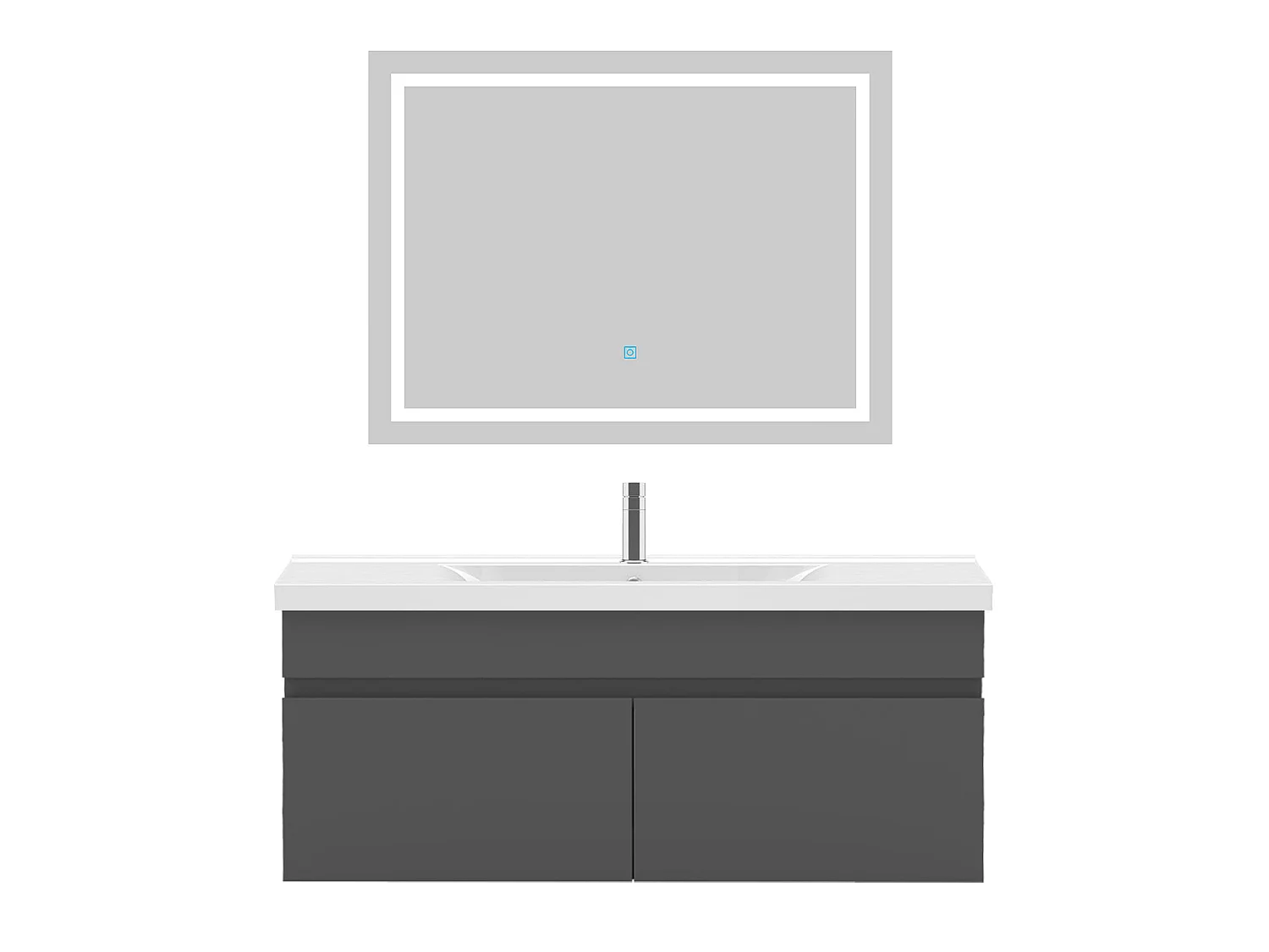 Ensemble muebles salle de bain 100cm simple vasque Anthracite meuble acve miroir - Aica