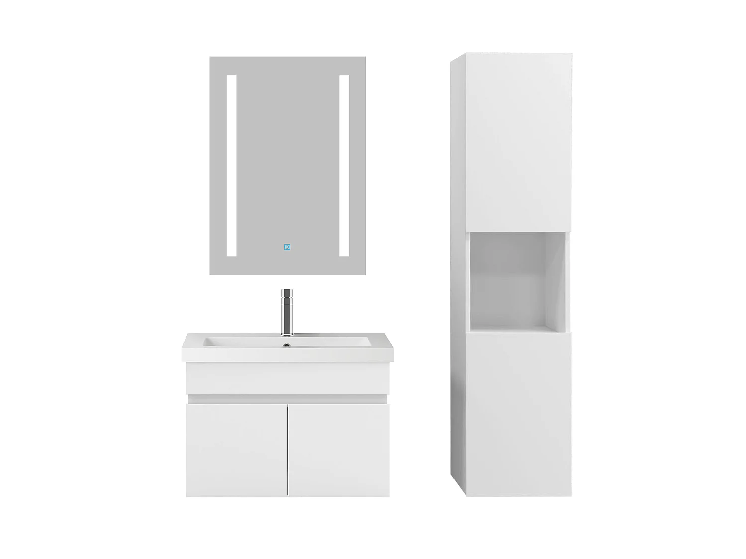 Ensemble muebles Salle De Bain 60cm simple vasque + colonne + miroir Blanc - Aica