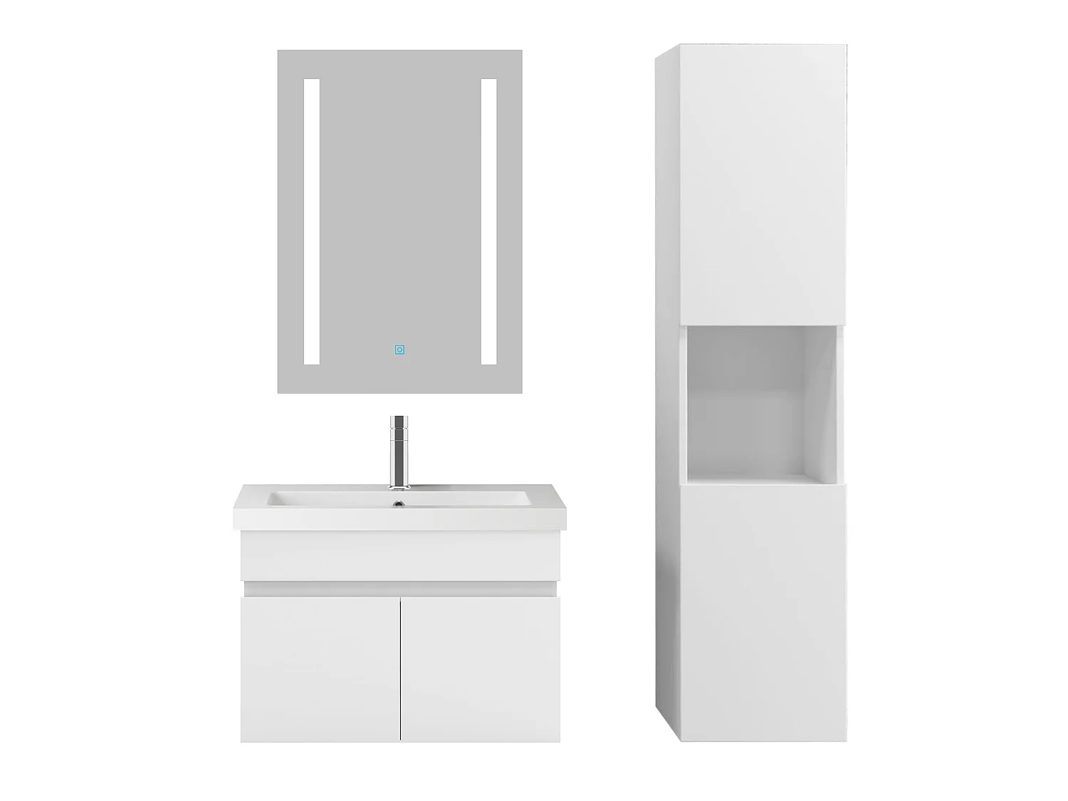 Ensemble muebles Salle De Bain 60cm simple vasque + colonne + miroir Blanc - Aica