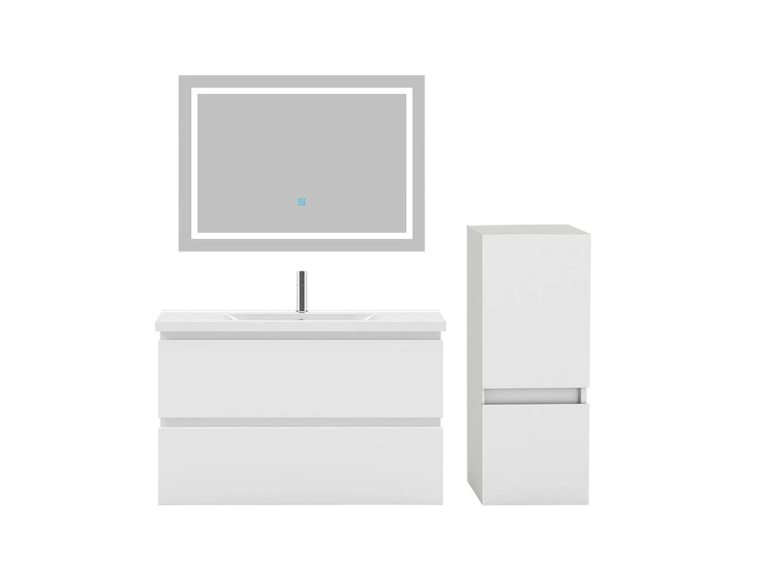 Ensemble muebles Salle De Bain 80cm vasque et colonne et miroir LED Blanc 4pcs - Aica