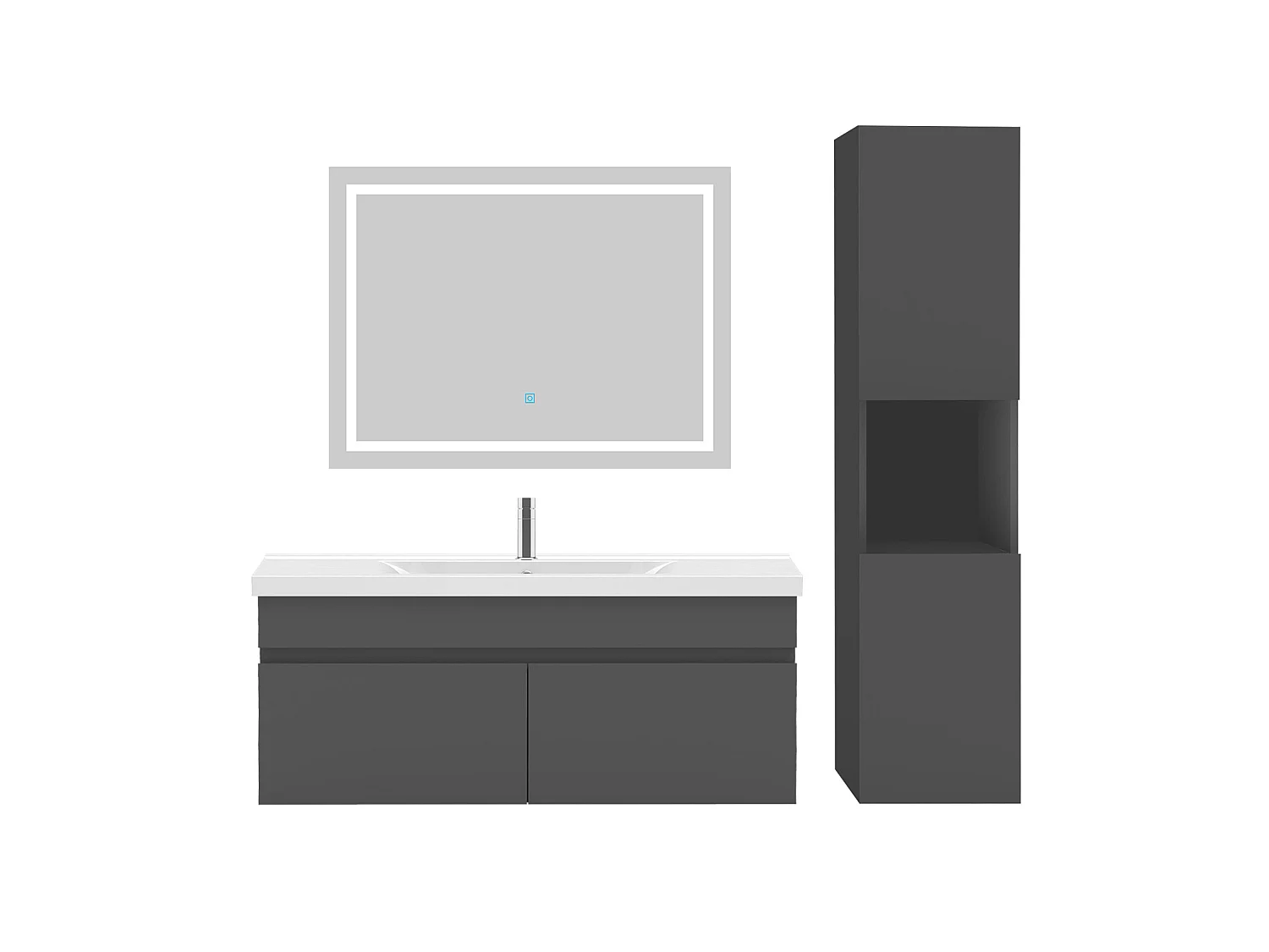 Ensemble muebles Salle De Bain 100cm simple vasque + colonne + miroir Anthracite - Aica