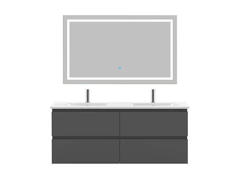 Ensemble muebles salle de bain 120cm double vasque + miroir Anthracite - Aica