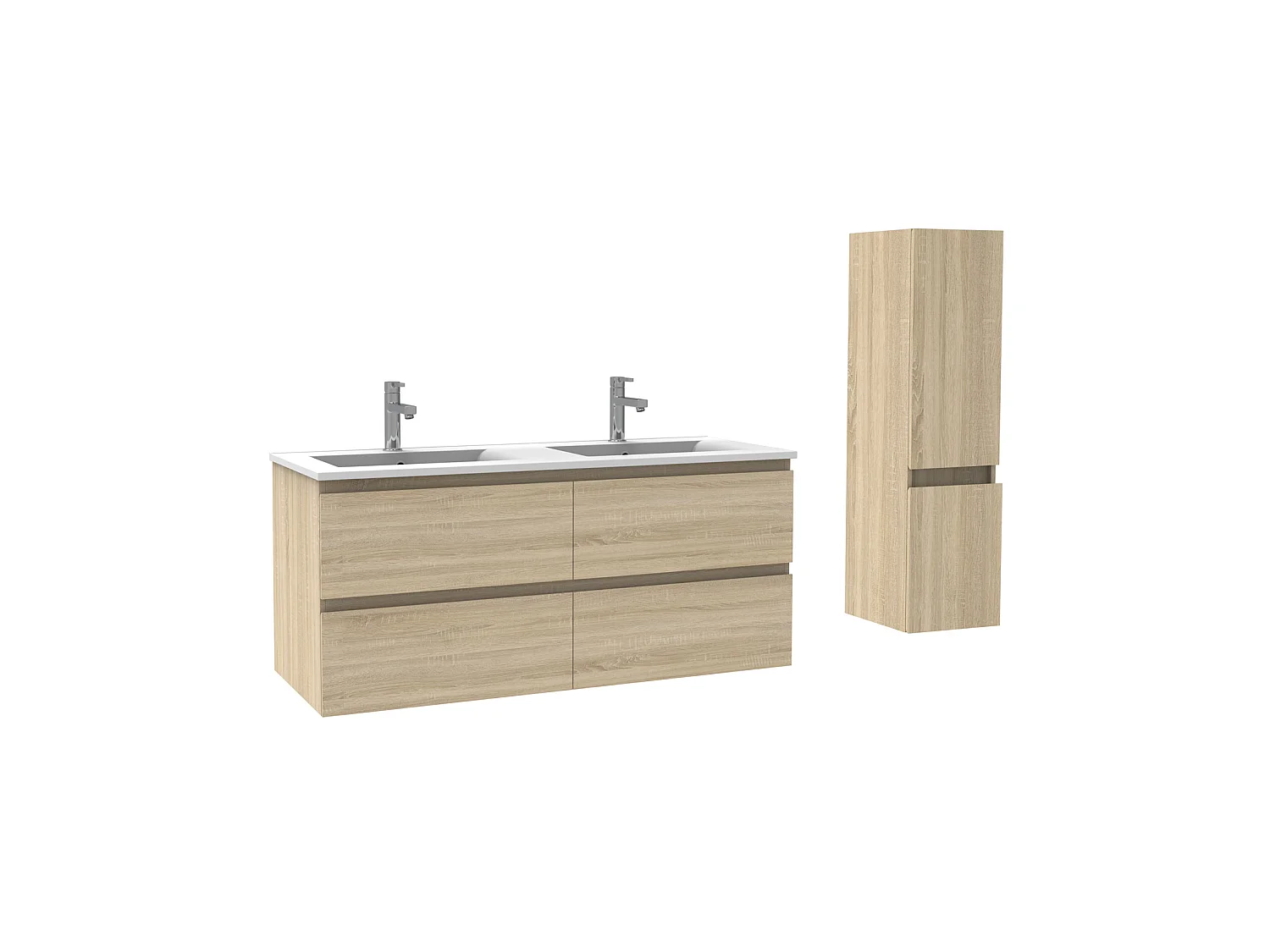Ensemble muebles Salle De Bain 120cm double vasque Chêne Wotan meuble avec colonne ceramique - Aica