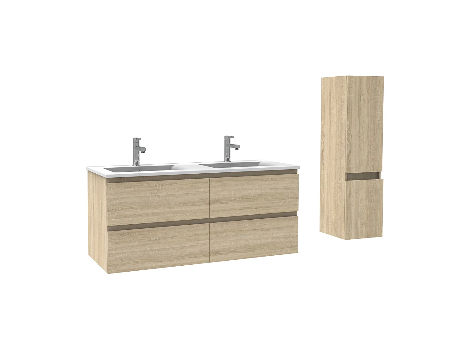 Ensemble muebles Salle De Bain 120cm double vasque Chêne Wotan meuble avec colonne ceramique - Aica