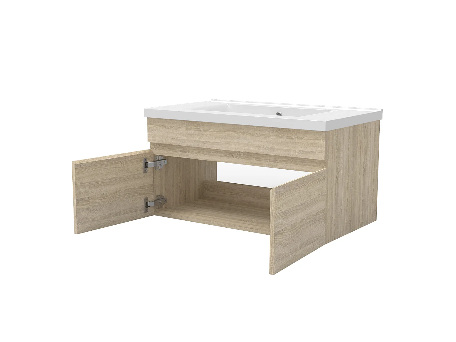 Ensemble muebles Salle De Bain 80cm simple vasque + colonne + miroir LED Chêne Wotan 5pcs - Aica