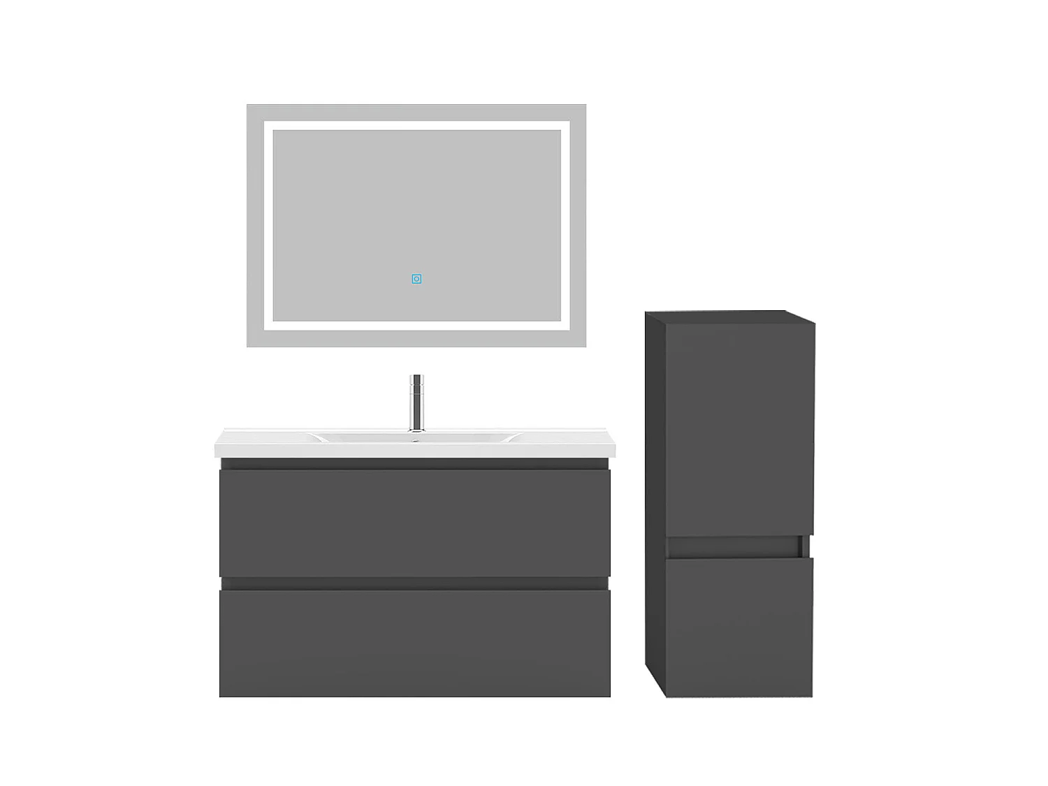 Ensemble muebles Salle De Bain 80cm vasque et colonne et miroir LED Anthracite 4pcs - Aica