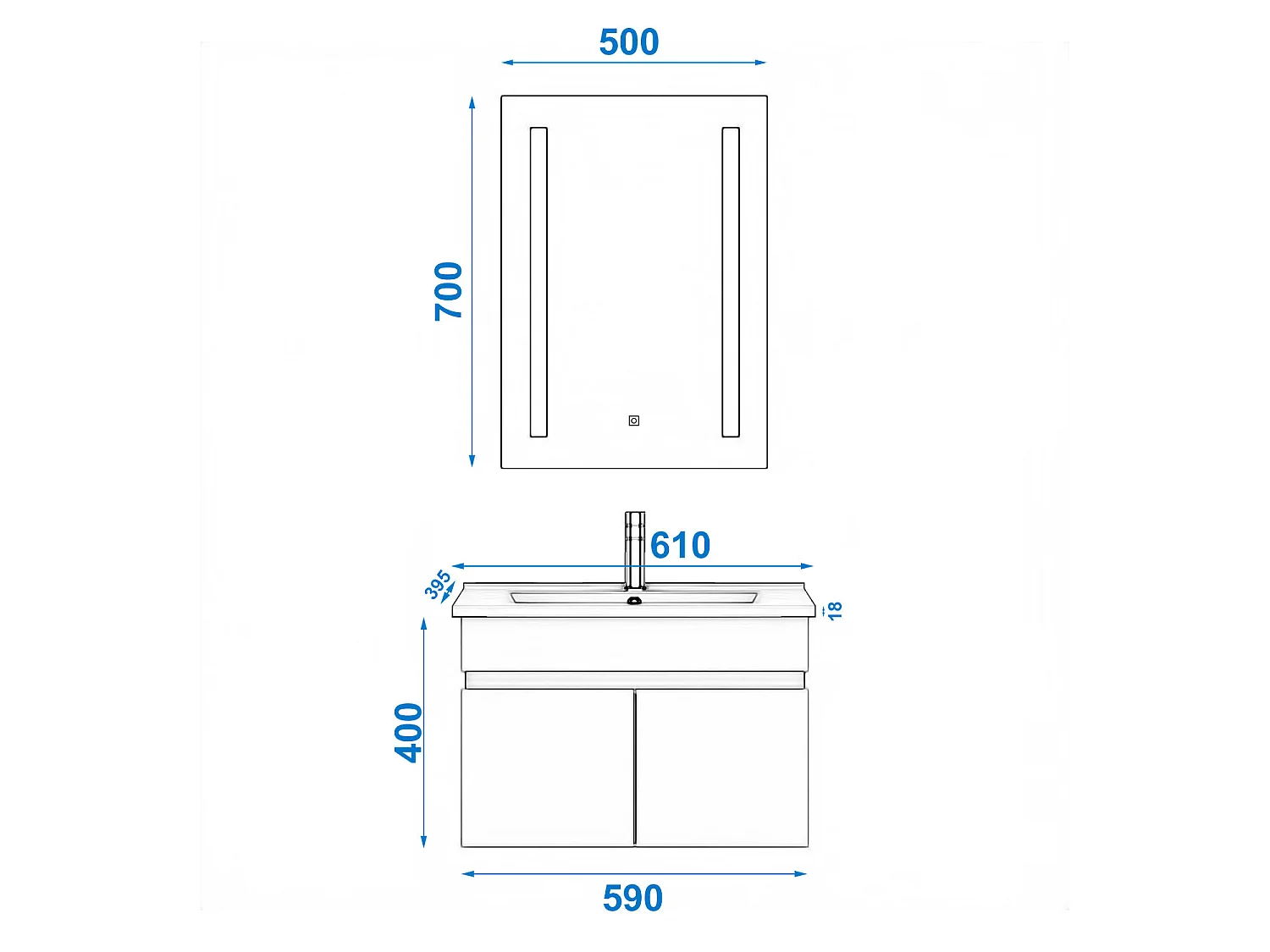 Ensemble muebles salle de bain 60cm simple vasque Blanc meuble acve miroir - Aica