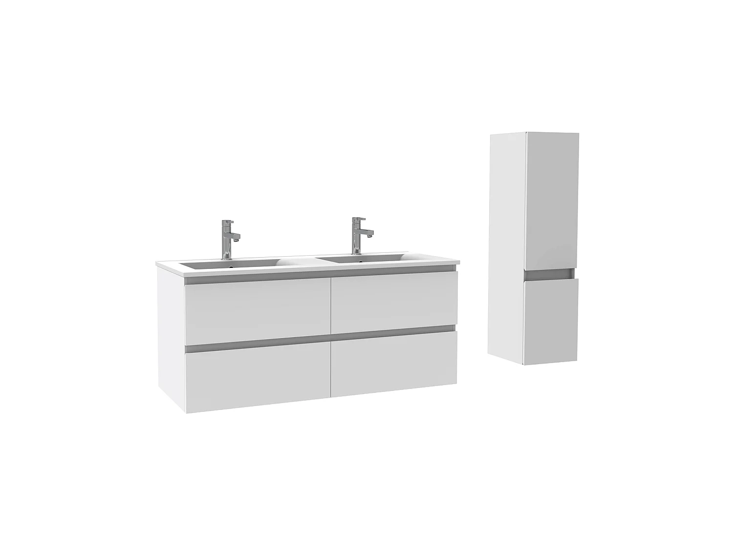 Ensemble muebles Salle De Bain 120cm double vasque Blanc meuble avec colonne ceramique - Aica