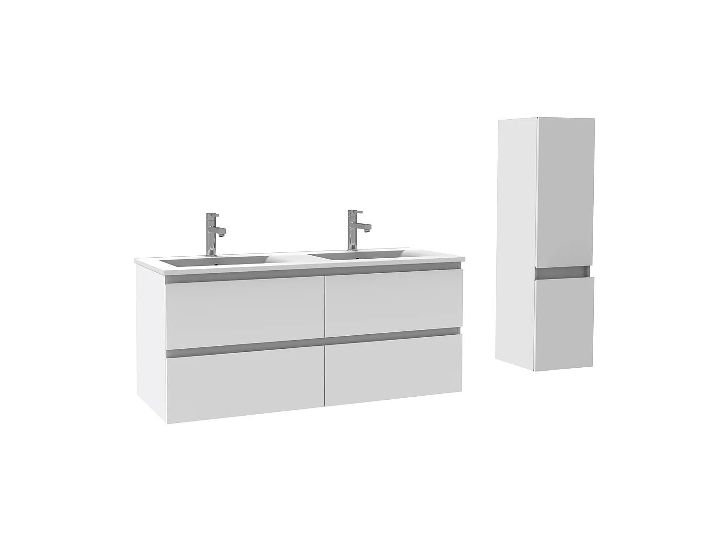 Ensemble muebles Salle De Bain 120cm double vasque Blanc meuble avec colonne ceramique - Aica