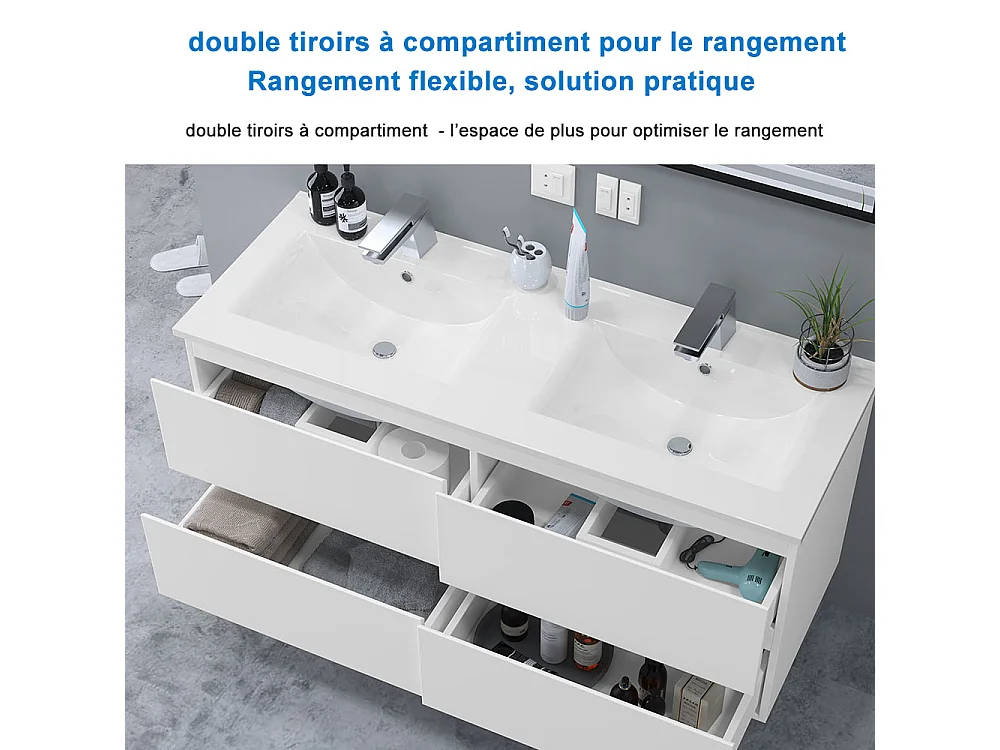 Ensemble muebles Salle De Bain 120cm double vasque Blanc meuble avec colonne ceramique - Aica