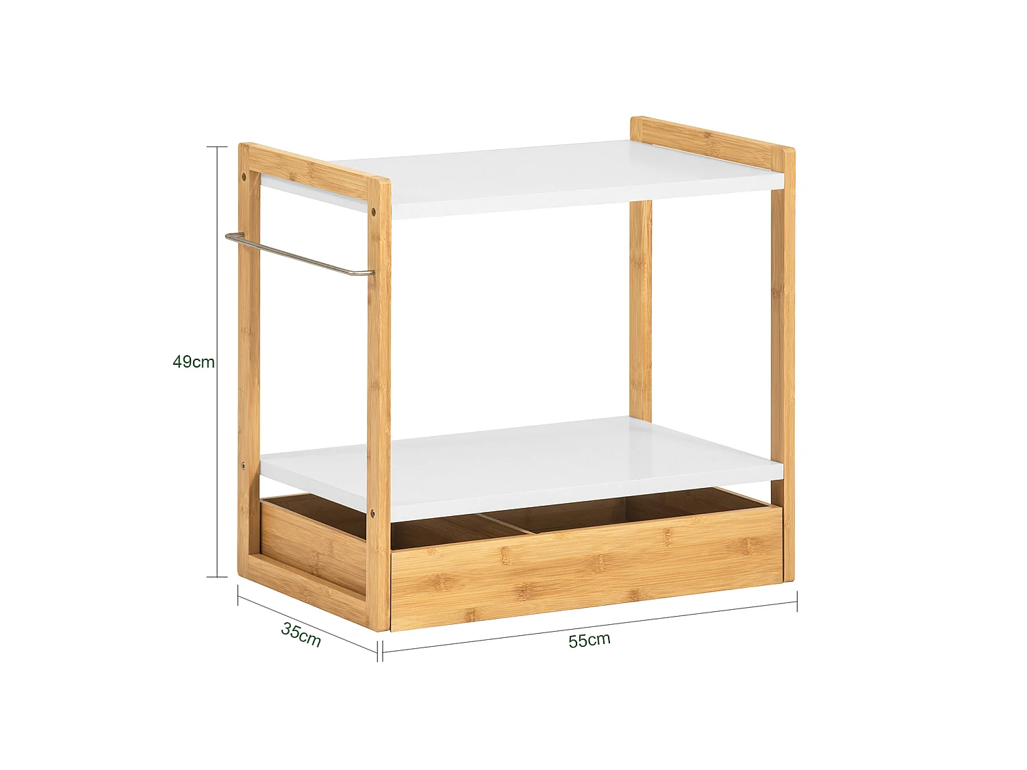 SoBuy KCR07-WN Étagère Micro Ondes, Support de Four Micro-Onde Amovible Rangement de Cuisine avec 2 étagères, 1 Tiroir et 1 Porte-torchon