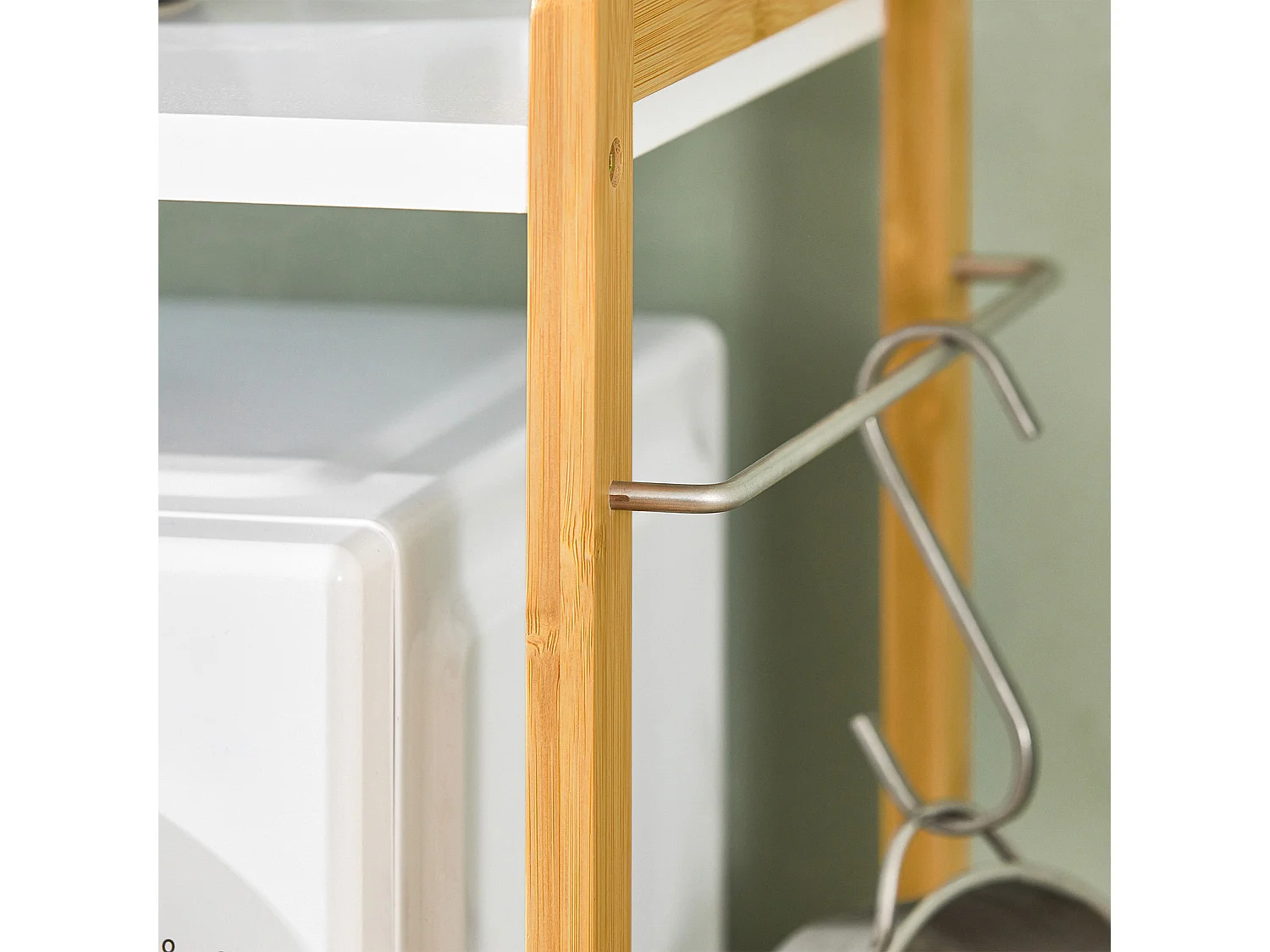 SoBuy KCR07-WN Étagère Micro Ondes, Support de Four Micro-Onde Amovible Rangement de Cuisine avec 2 étagères, 1 Tiroir et 1 Porte-torchon