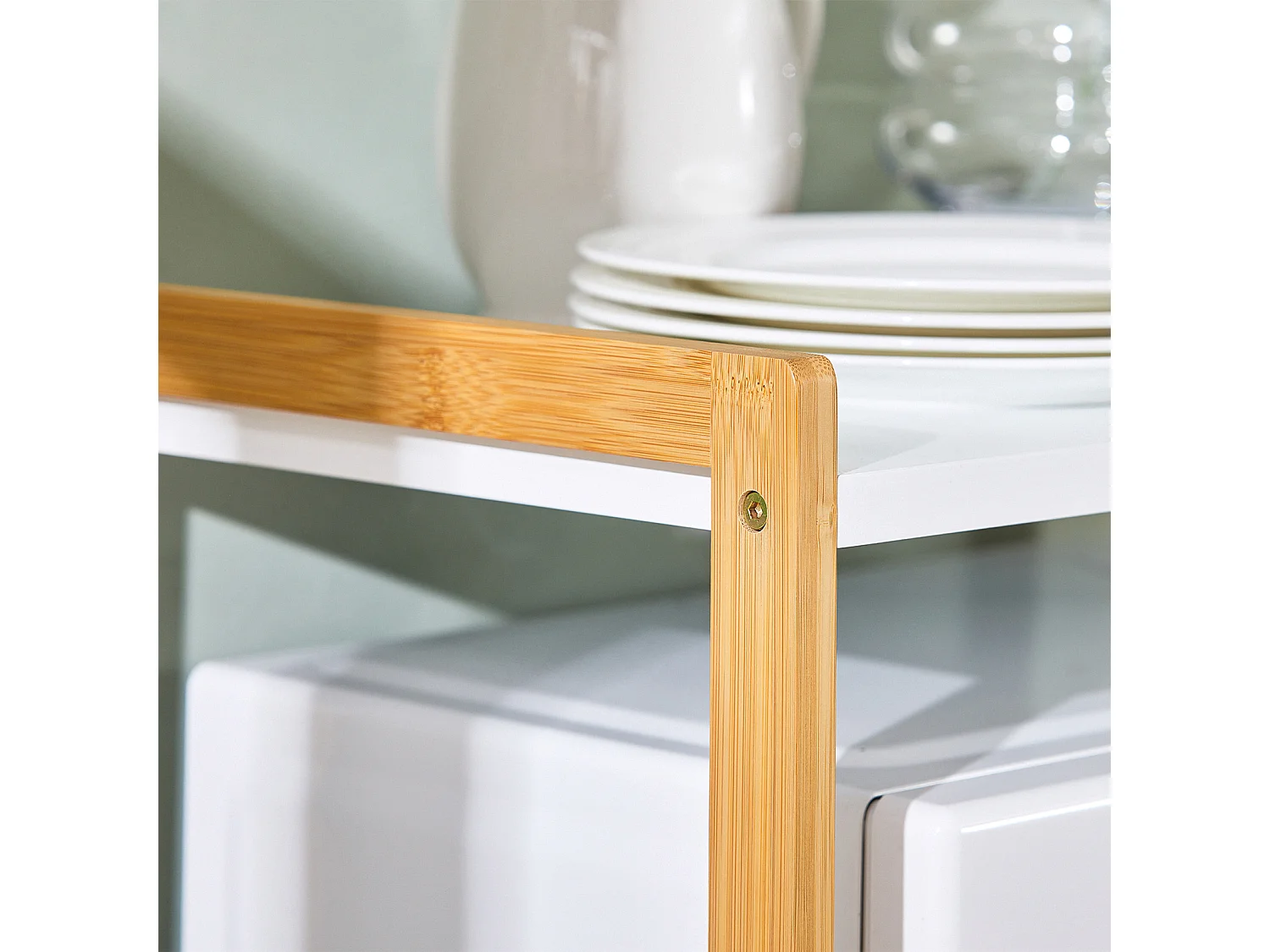 SoBuy KCR07-WN Étagère Micro Ondes, Support de Four Micro-Onde Amovible Rangement de Cuisine avec 2 étagères, 1 Tiroir et 1 Porte-torchon