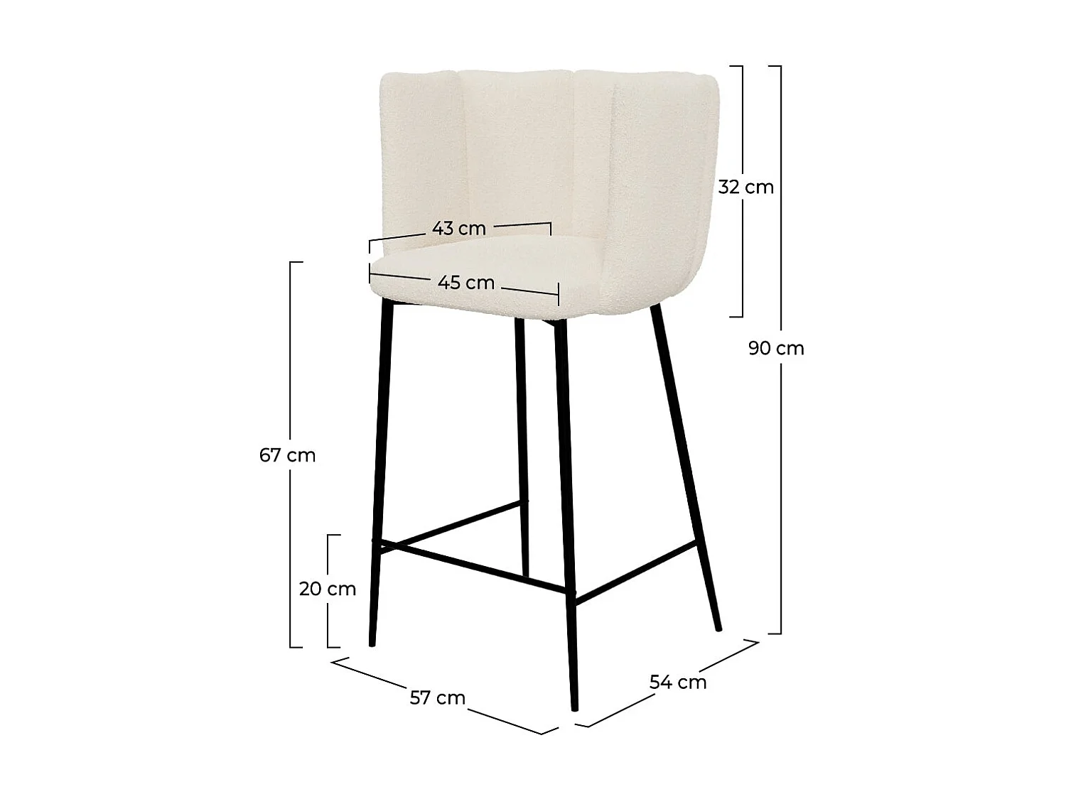 Lot de 2 chaises pour îlot central 67 cm en tissu bouclé beige - Rosy