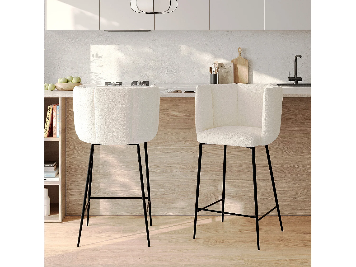 Lot de 2 chaises pour îlot central 67 cm en tissu bouclé beige - Rosy