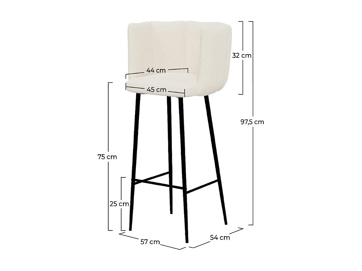 Set de 2 sillas de bar de tela rizada beige 75 cm - Rosy