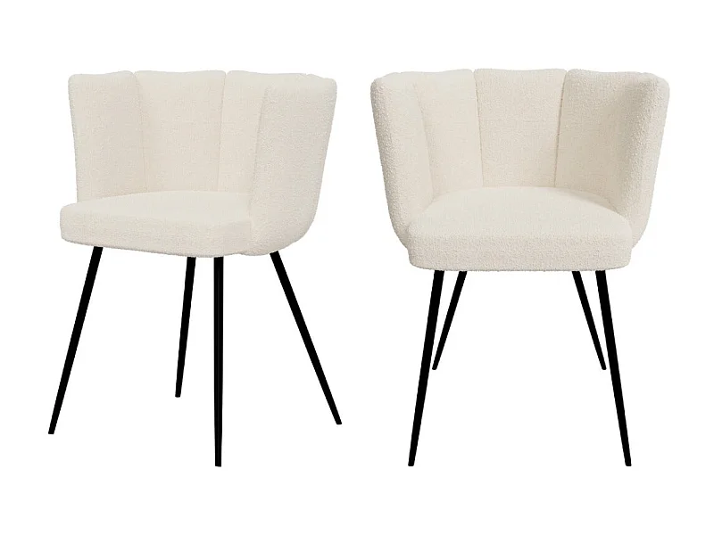 Lot de 2 chaises en tissu bouclé beige et pieds en métal - Cosette