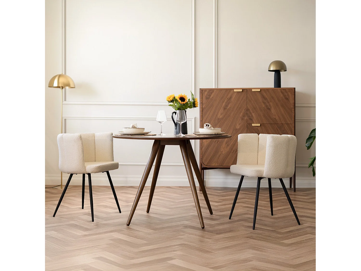 Set di 2 sedie in tessuto riccio beige con gambe in metallo - Cosette