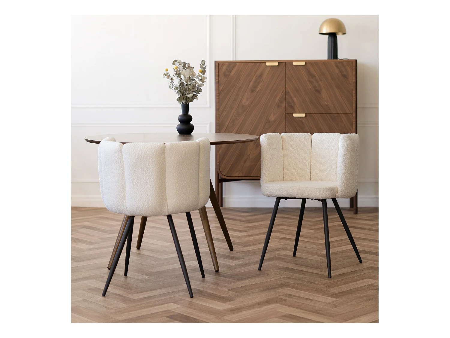 Set de 2 sillas en tejido bouclé beige con patas de metal - Cosette