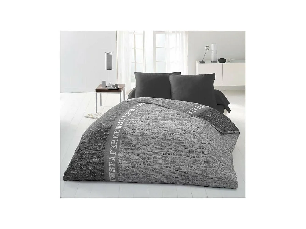 Parure de couette Microfibre NEWSPAPER - 1 housse de couette 220x240 cm + 2 taies 63x63 cm - Gris