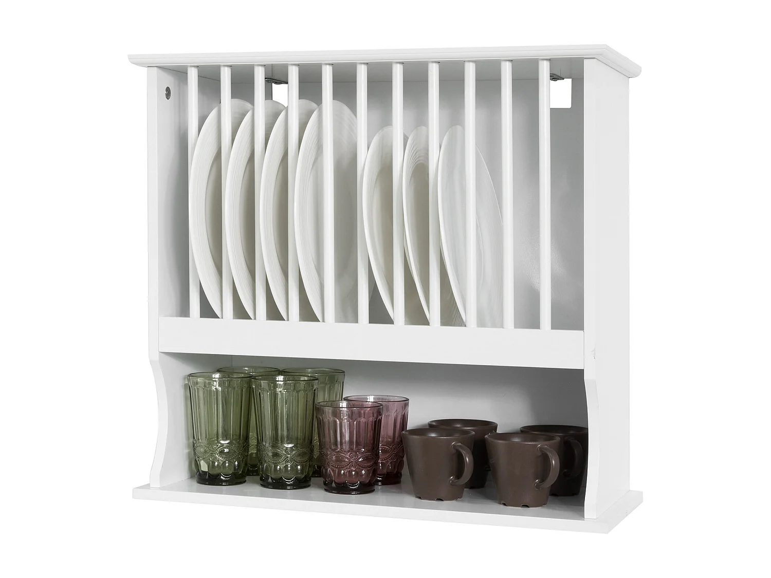 SoBuy KCR04-W Bordenrek voor in de Keuken - Wandplatenhouder Wandgemonteerde Platenopbergkast met 1 plank - Wit