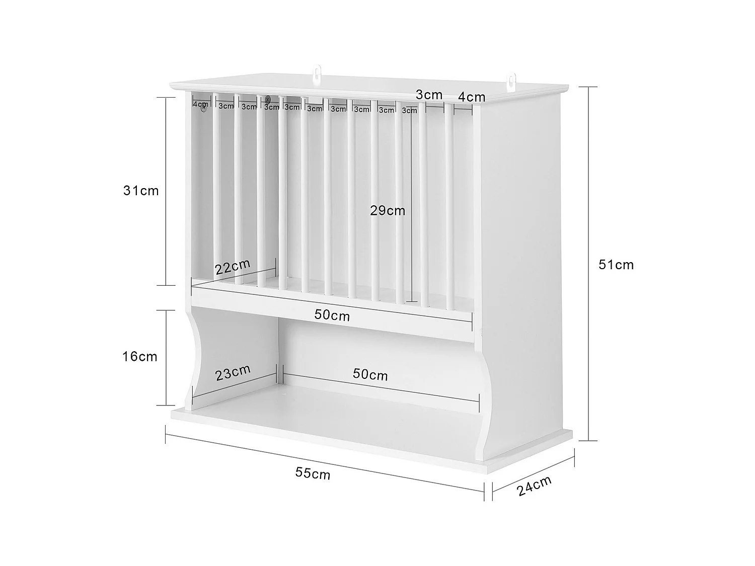 SoBuy KCR04-W Bordenrek voor in de Keuken - Wandplatenhouder Wandgemonteerde Platenopbergkast met 1 plank - Wit