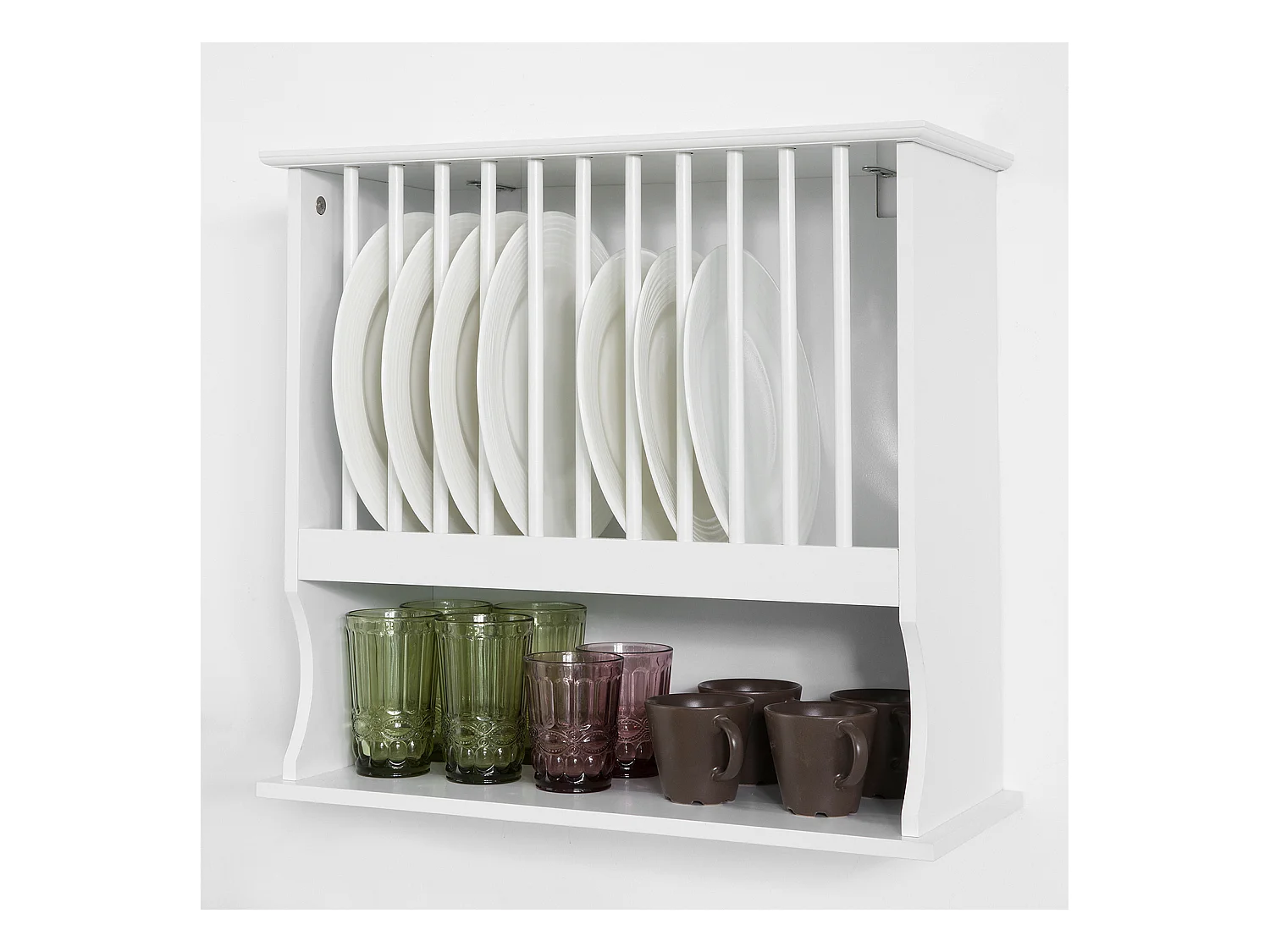 SoBuy KCR04-W Bordenrek voor in de Keuken - Wandplatenhouder Wandgemonteerde Platenopbergkast met 1 plank - Wit