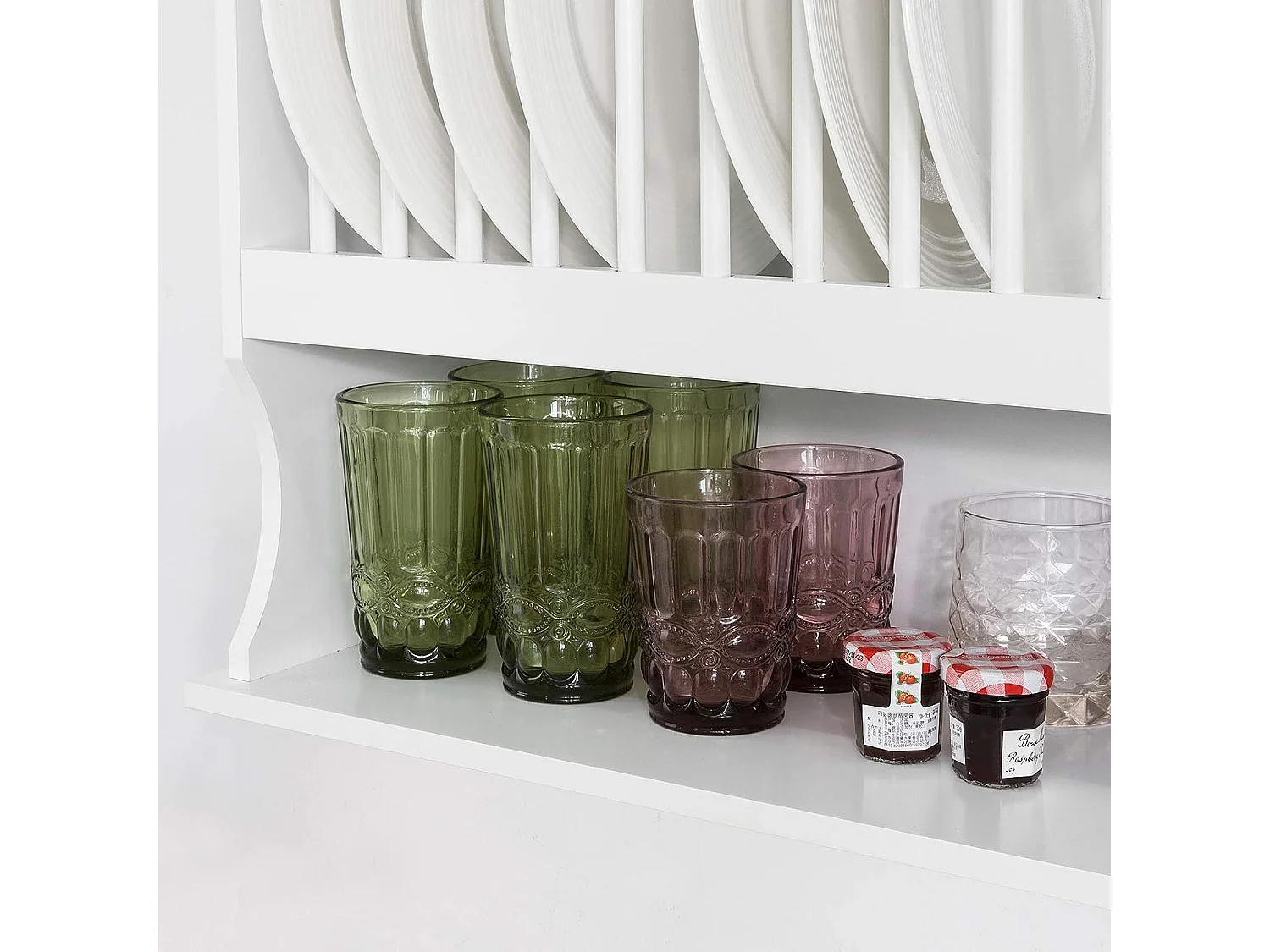 SoBuy KCR04-W Bordenrek voor in de Keuken - Wandplatenhouder Wandgemonteerde Platenopbergkast met 1 plank - Wit