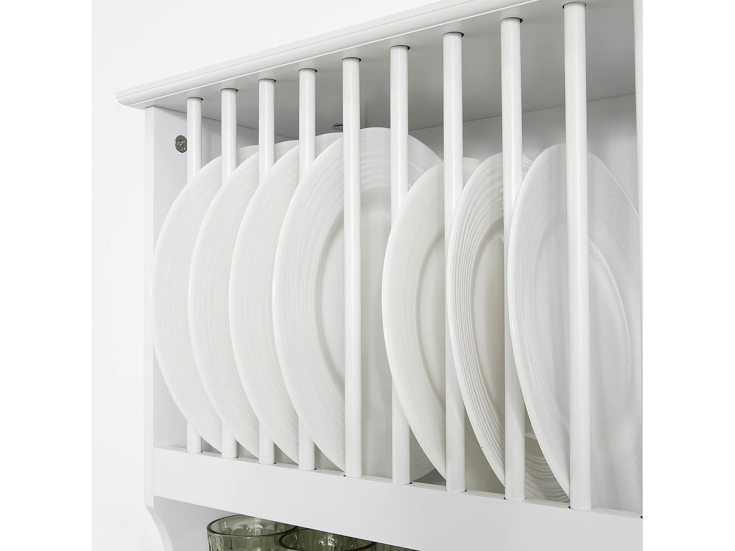 SoBuy KCR04-W Bordenrek voor in de Keuken - Wandplatenhouder Wandgemonteerde Platenopbergkast met 1 plank - Wit