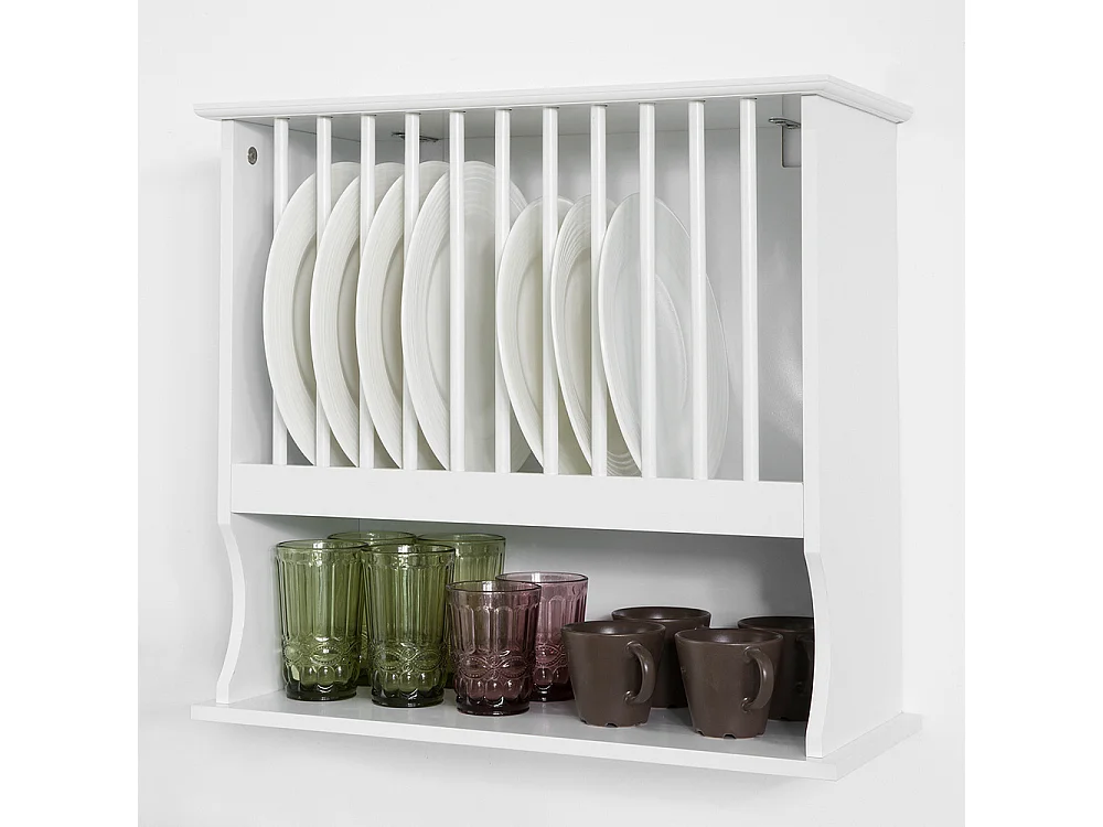 SoBuy KCR04-W Bordenrek voor in de Keuken - Wandplatenhouder Wandgemonteerde Platenopbergkast met 1 plank - Wit
