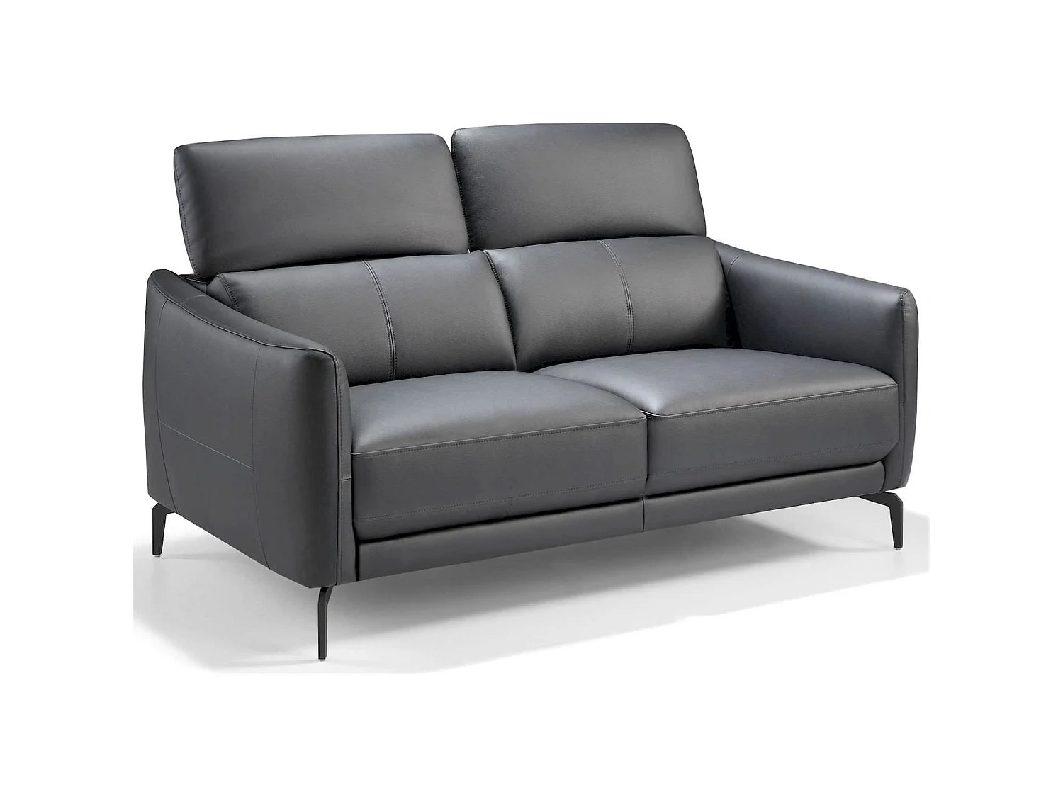 Canapé 2 places rembourré en cuir pieds acier appui-tête à 5 positions