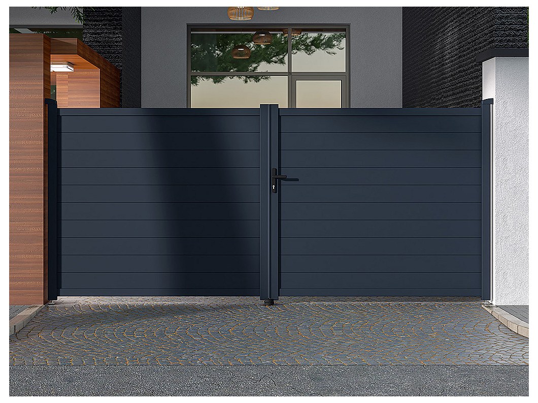 Gemotoriseerde draaipoort van aluminium antraciet - L397 x 166 cm - NAZARIO