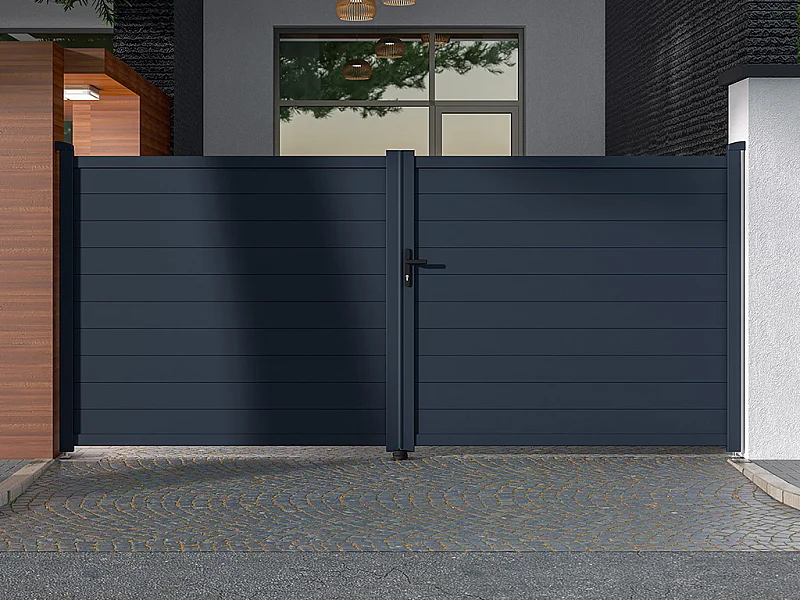 Cancello elettrico a battente L397 x H181 cm Alluminio pieno Antracite - NAZARIO