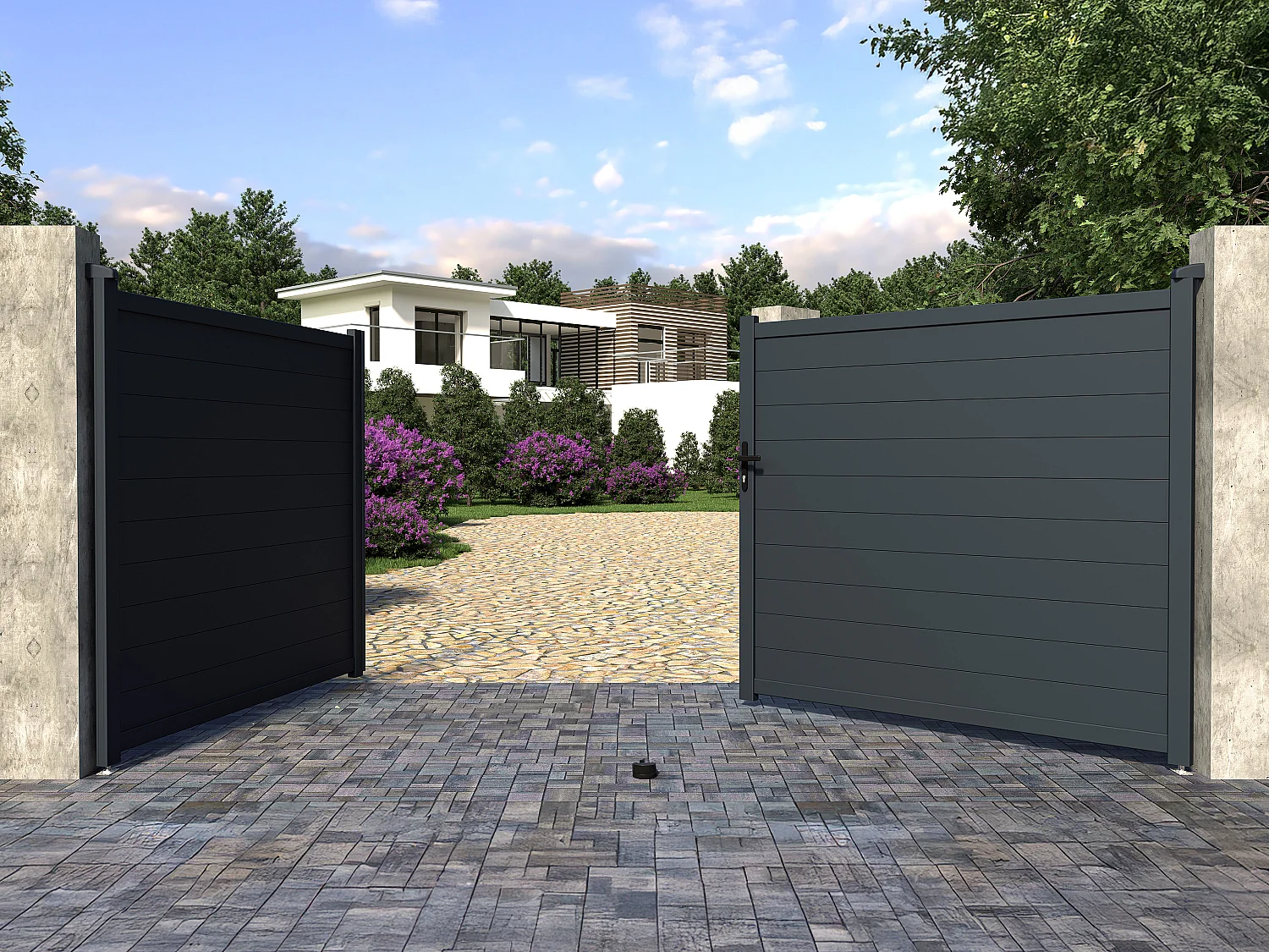 Portail électrique battant aluminium plein L397 x H181 cm anthracite - NAZARIO