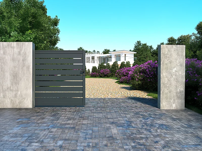 Cancello scorrevole elettrico in alluminio traforato L416 x H183 cm antracite PRIMO