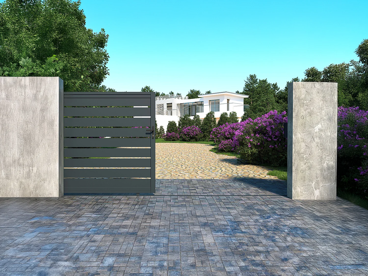 Portail électrique coulissant aluminium ajouré L416 x H183 cm anthracite - PRIMO