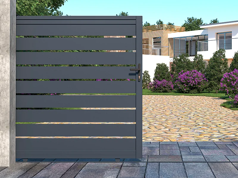 Cancello scorrevole motorizzato traforato L350 x H176 cm in Alluminio Antracite - PRIMO